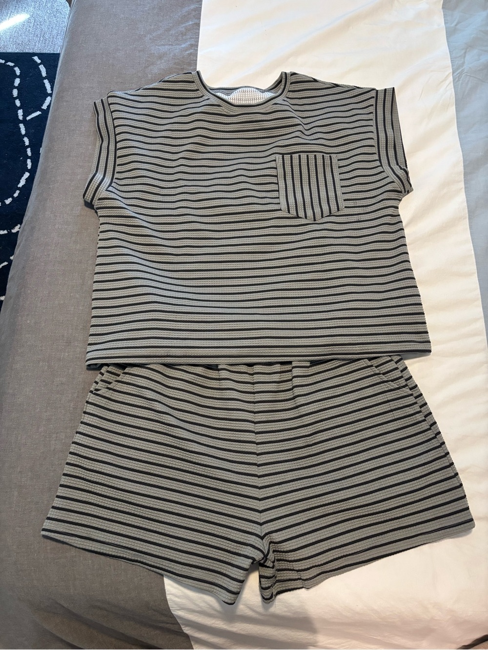 Striped Short Sleeve Short Set - Gray/Black